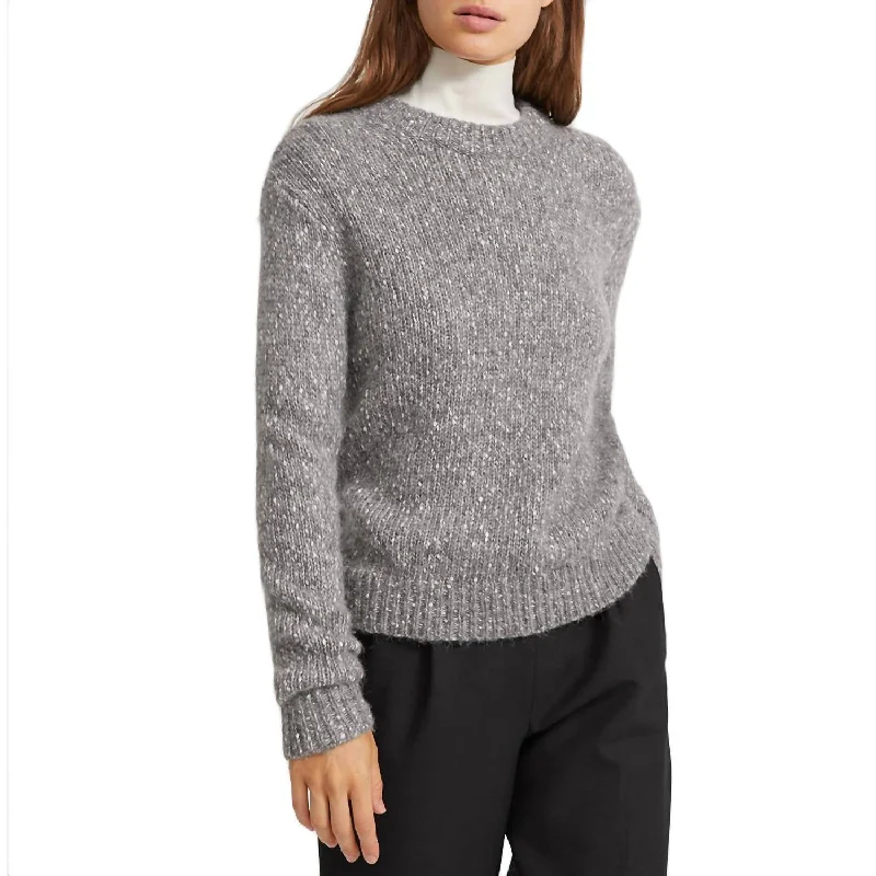 Speckled Wool Crew Sweater In Medium Heather Grey