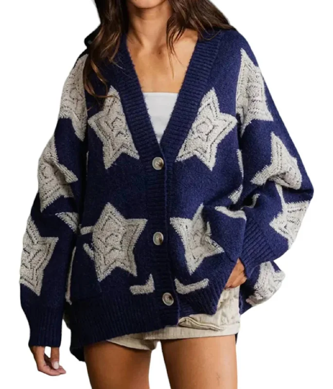 Star Spangled Sweater Cardigan In Navy