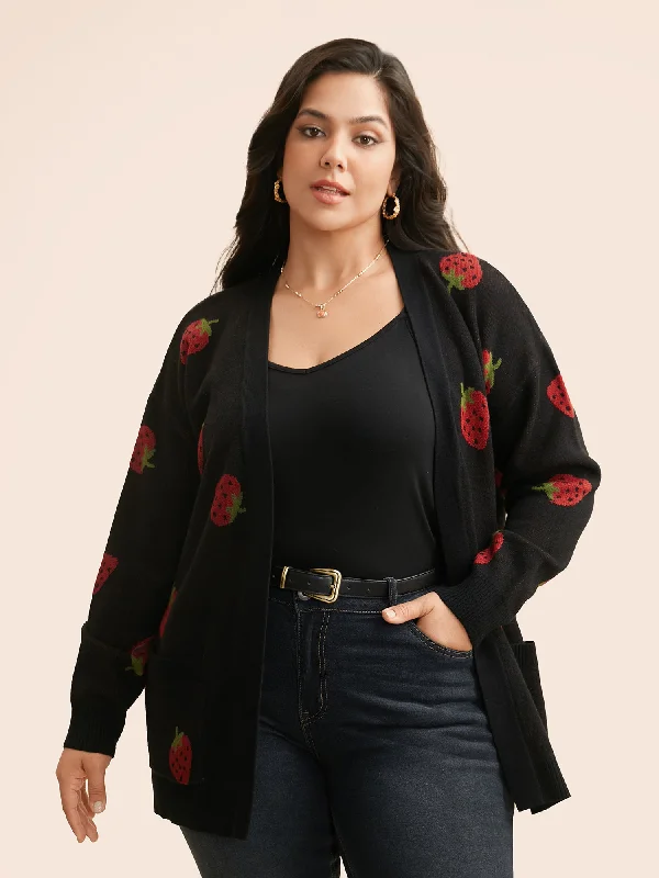 Strawberry Jacquard Patch Pocket Cardigan