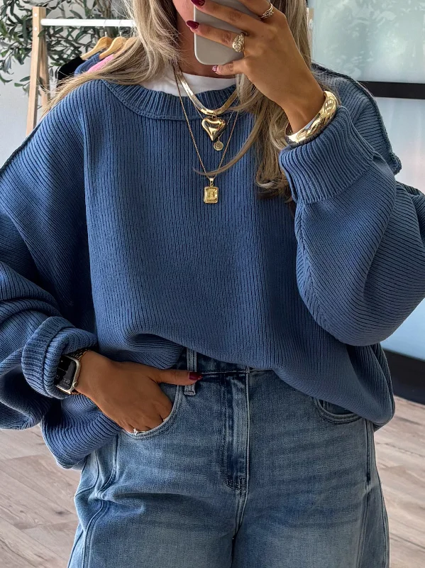 Take It Easy Ribbed Sweater | Denim