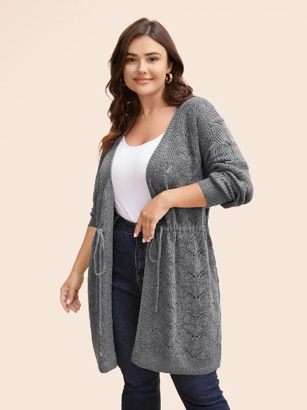 Textured Kimono Collar Drawstring Cardigan