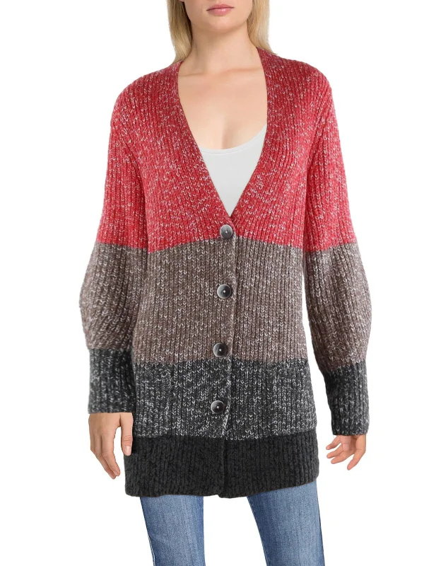 Womens Colorblock Button-Down Cardigan Sweater