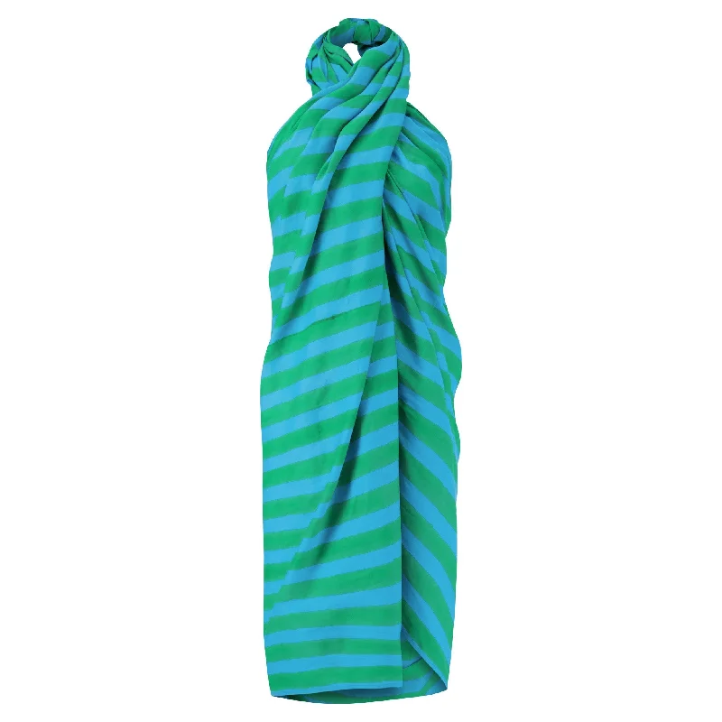 Anni Sarong with Tassels in Blue and Green Cabana Stripe