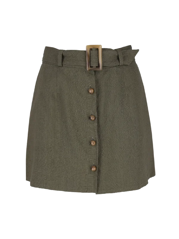 belted linen mini skirt