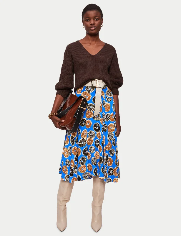 Dandelion Floral Midi Skirt | Blue