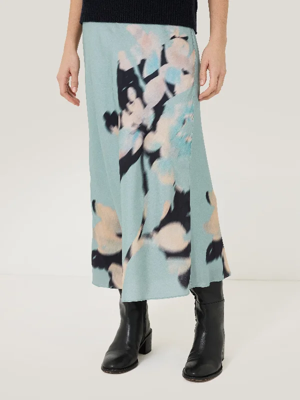 Floral Drift Silk Blend Skirt | Blue