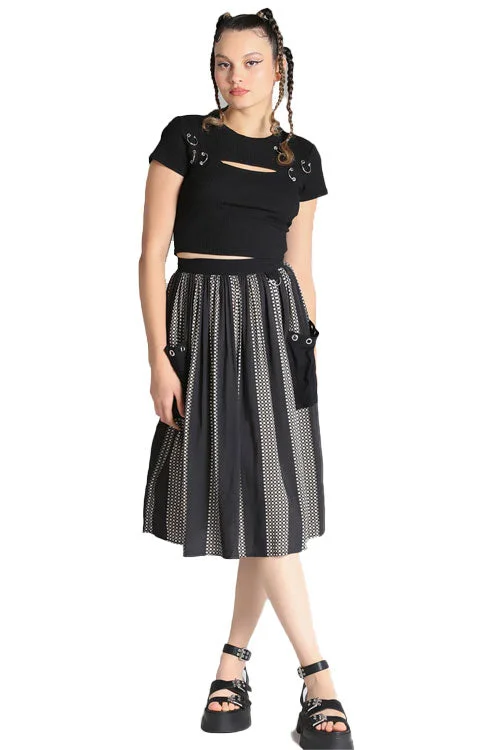 Hell Bunny Lita Skirt Gingham Stripe with Eyelet Detailing