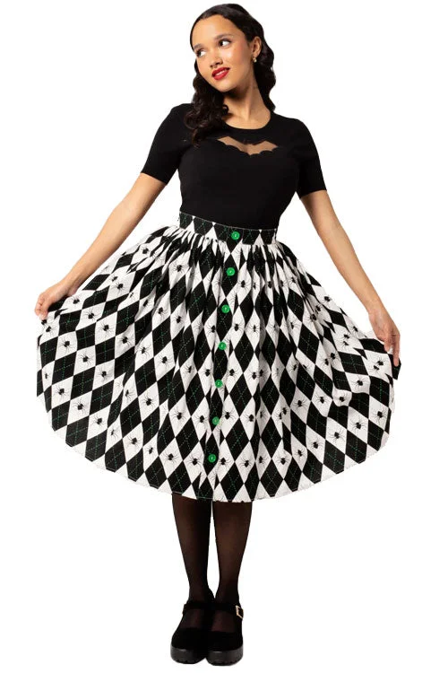 Hell Bunny Regina Circle Skirt with Harlequin Spider Design Halloween