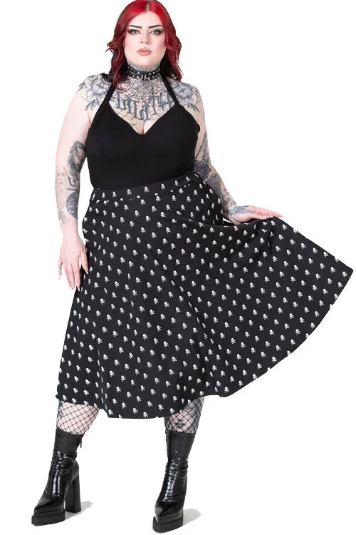 Killstar Lay Dead Midi Skirt Skull and Crossbones Gothabilly