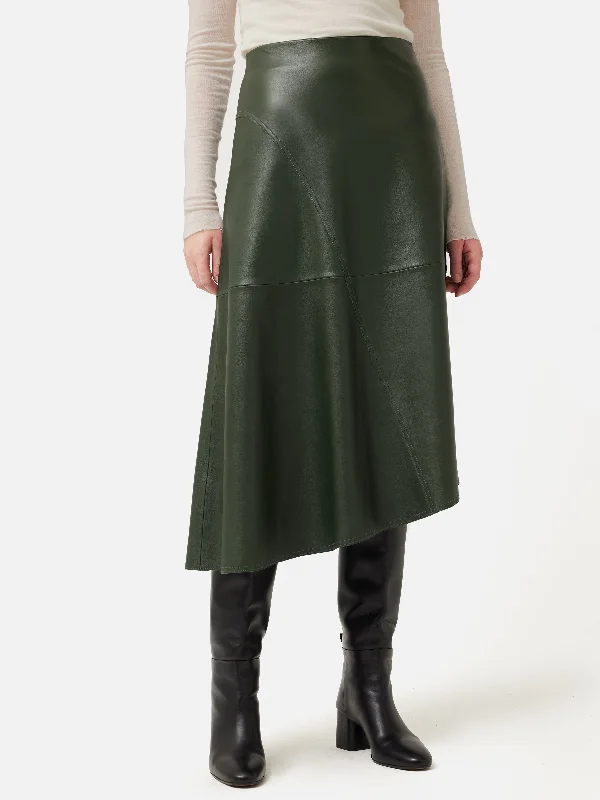 Leather Midi Asymmetric Skirt | Green