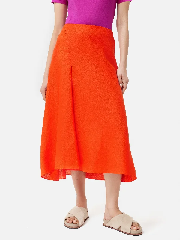 Linen Asymmetric Skirt | Orange