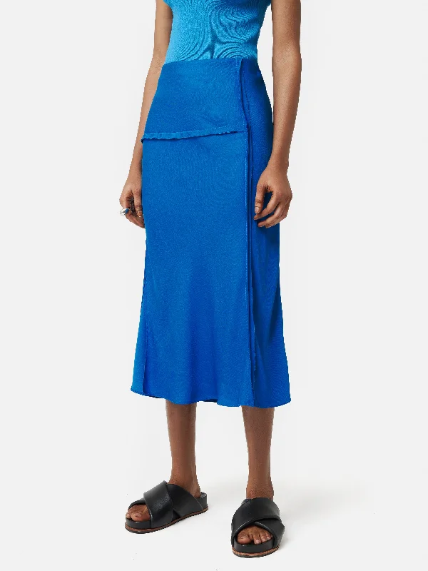 Satin Crepe Raw Edge Skirt | Blue