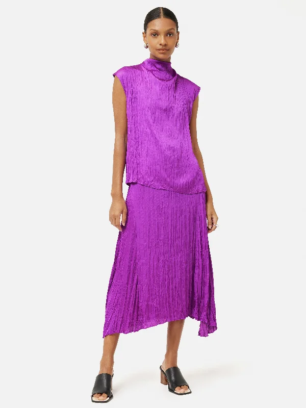 Satin Crinkle Midi Skirt | Purple Orchid