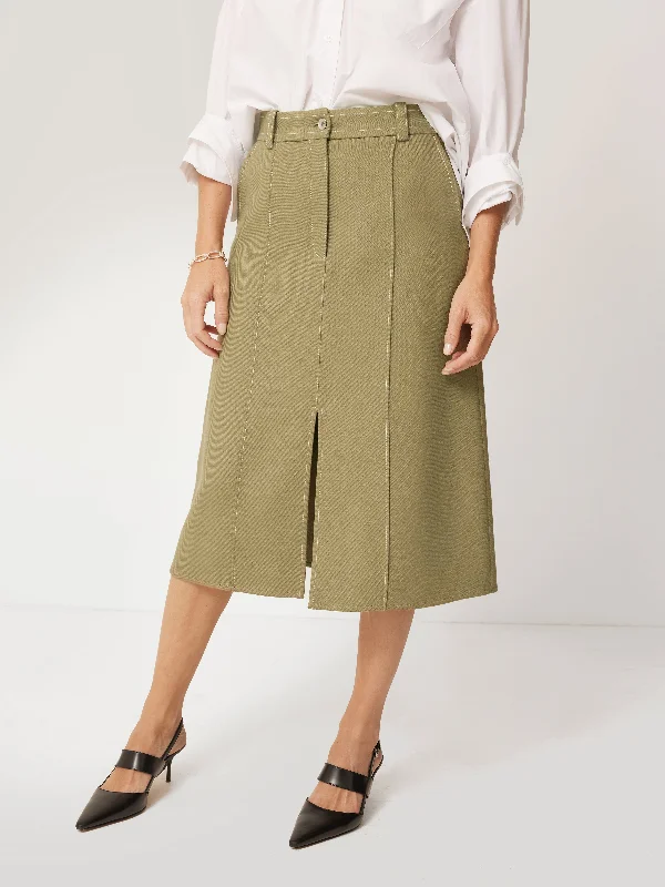 Seamed Detail A Line Skirt | Khaki