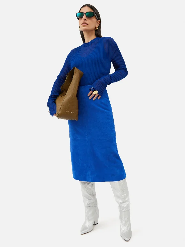 Suede Midi Skirt | Blue