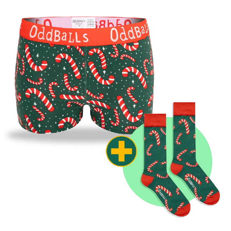 Candy Canes Bundle - Ladies Boxer Shorts + Socks Bundle