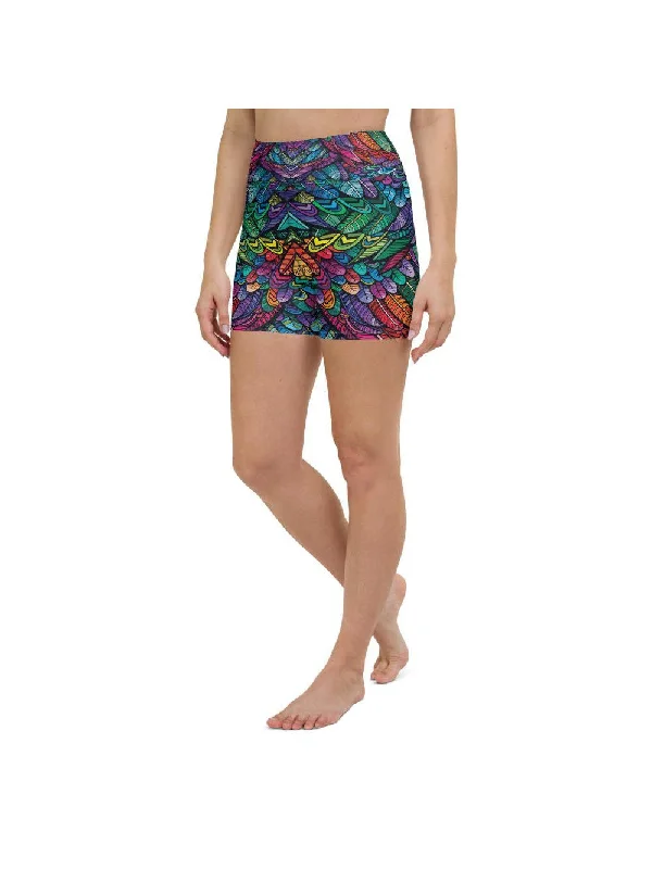 Colorful Feathers Yoga Shorts