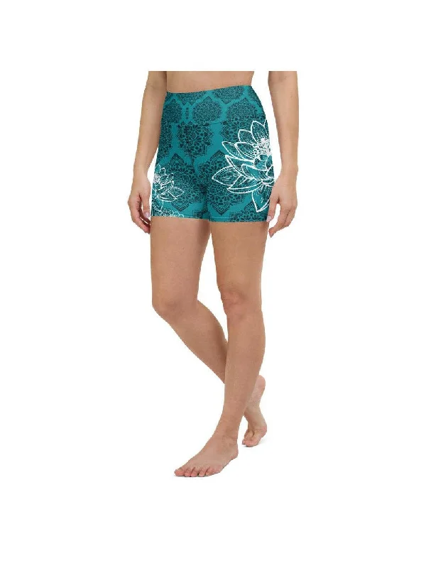 Cyan Blue Lotus Yoga Shorts