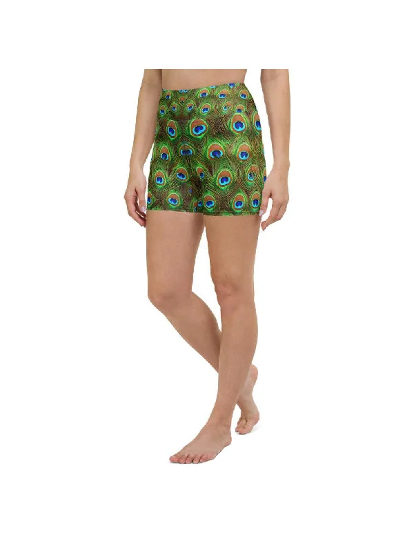 Peacock Feathered Yoga Shorts