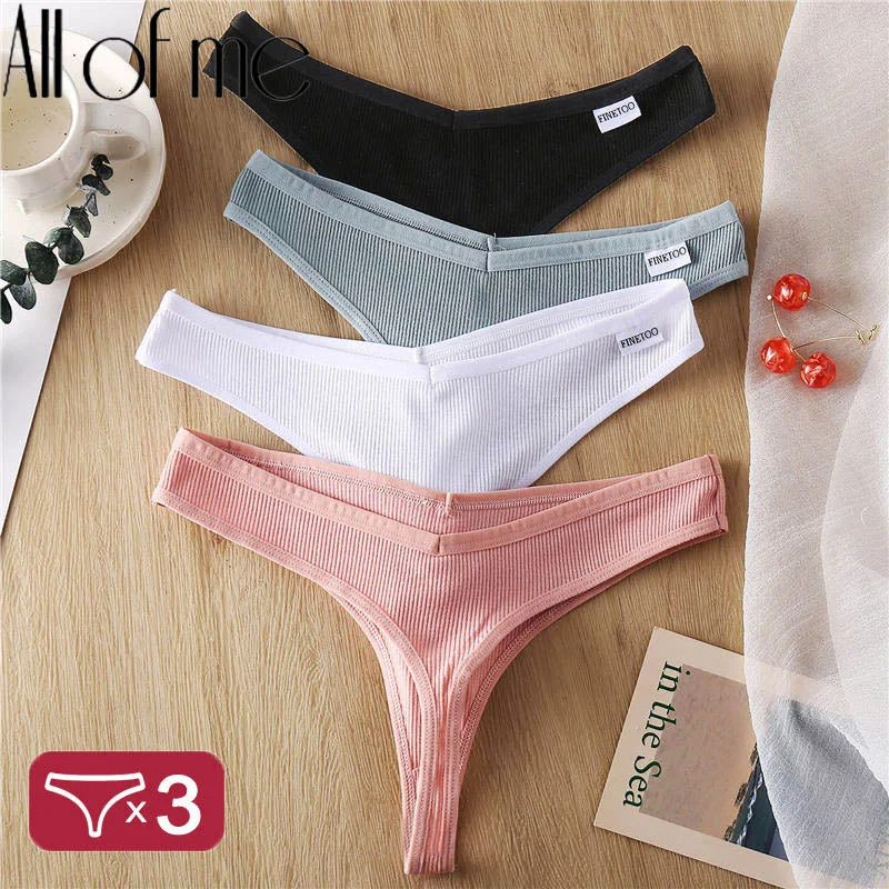 3PCS/Set Women's Panties G-string Thong Cotton Underwear Sexy Panties Female Underpants 6 Solid Color Pantys Intimates Lingerie