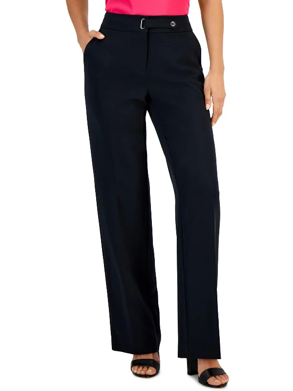 Womens High Rise Solid Wide Leg Pants