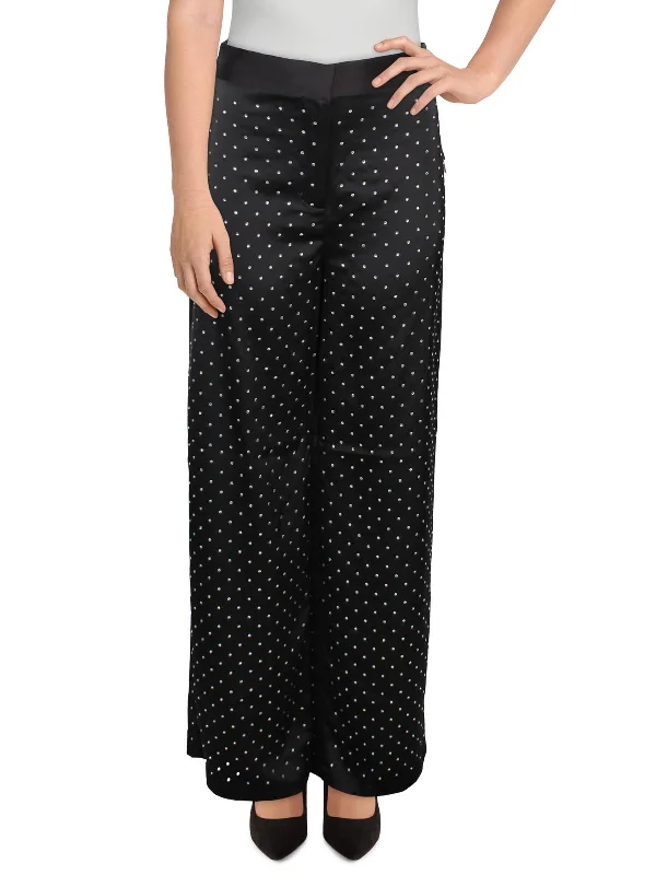 Womens Studded Party Wide Leg Pants