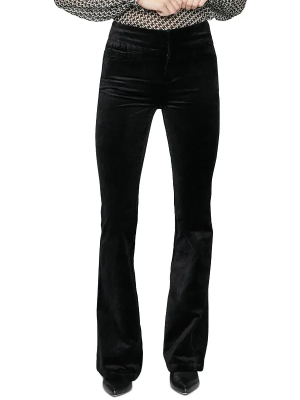 Womens Velvet Flare High-Waist Pants