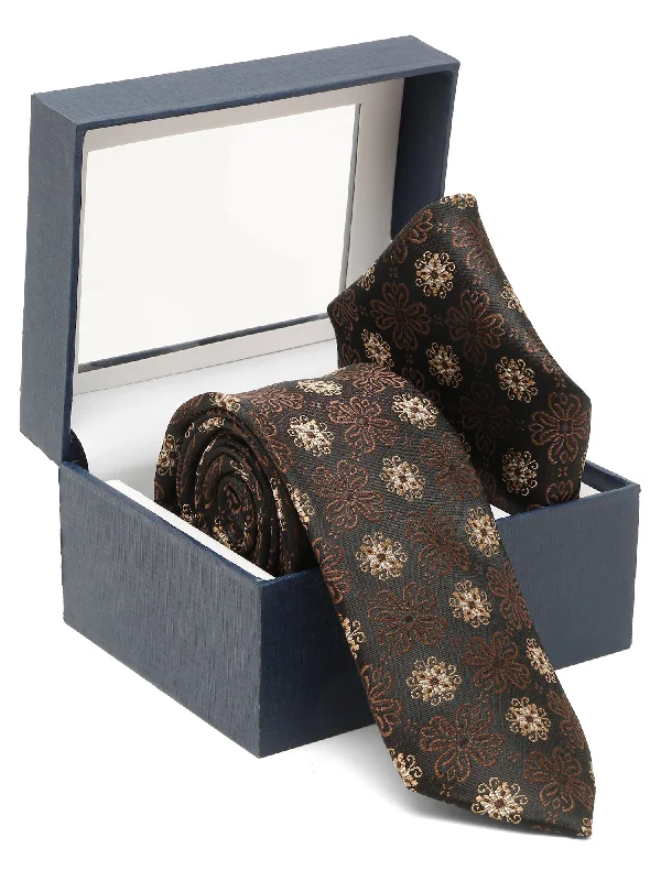 Men's Brown Fashion Floral Pattern Tie Set