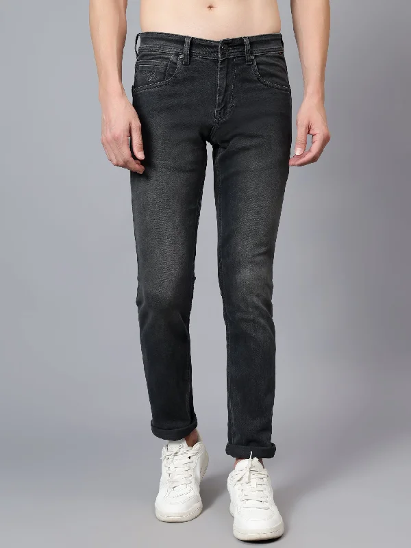 Men's Grey Solid Full Length Stretchable Jeans