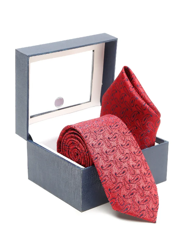 Men's Red Fashion Paisley Pattern Tie Set