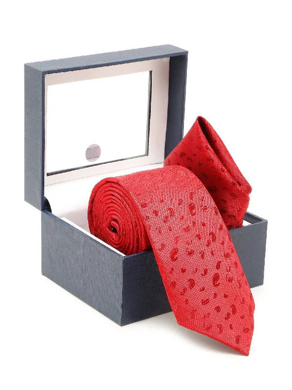 Men's Red Fashion Paisley Pattern Tie Set