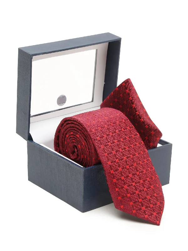 Men's Maroon Fashion Geometric Pattern Tie Set