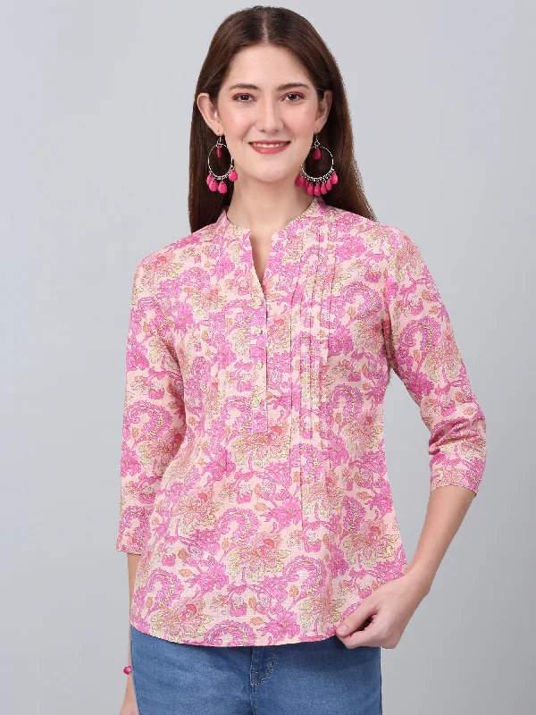 Women's Pink Printed 3/4th Sleeve Tunic