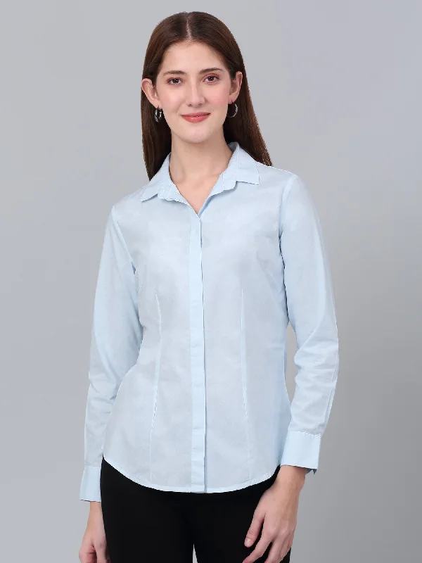 Women's Sky Blue Solid Formal Shirt